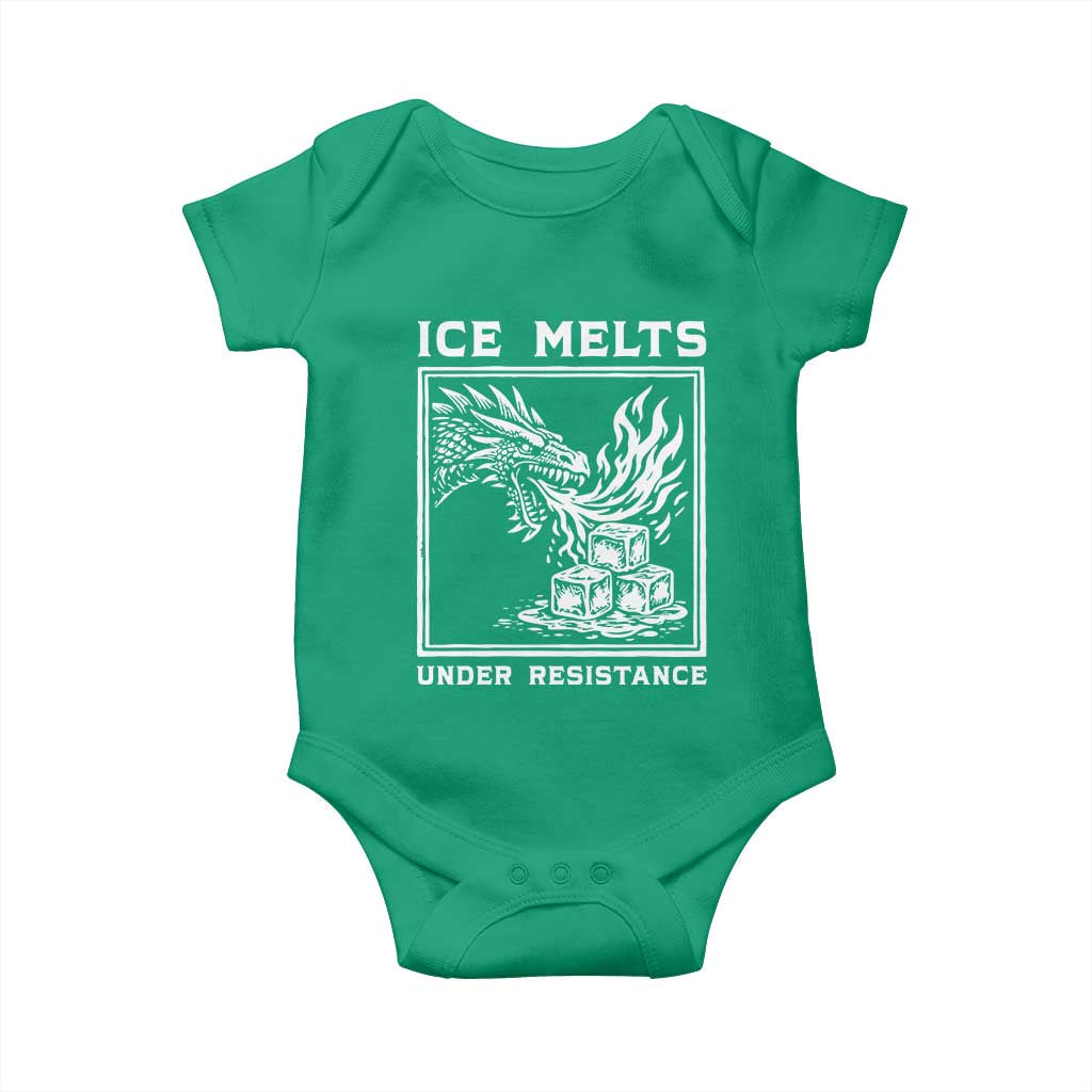 Ice Melts Under Resistance Baby Onesie Against Ice Protest Dragon Graphic with Fire
