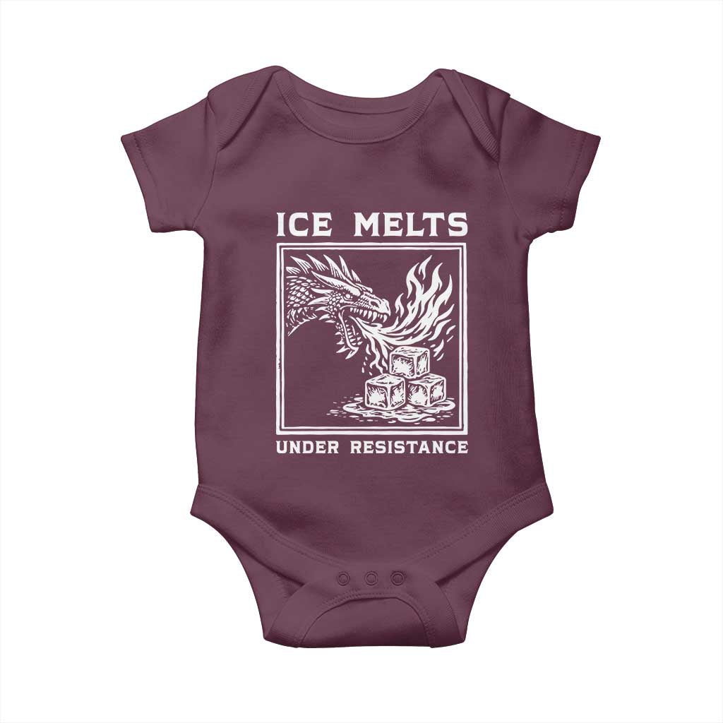 Ice Melts Under Resistance Baby Onesie Against Ice Protest Dragon Graphic with Fire