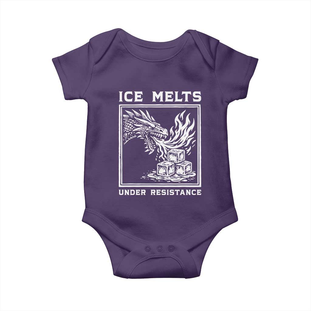 Ice Melts Under Resistance Baby Onesie Against Ice Protest Dragon Graphic with Fire