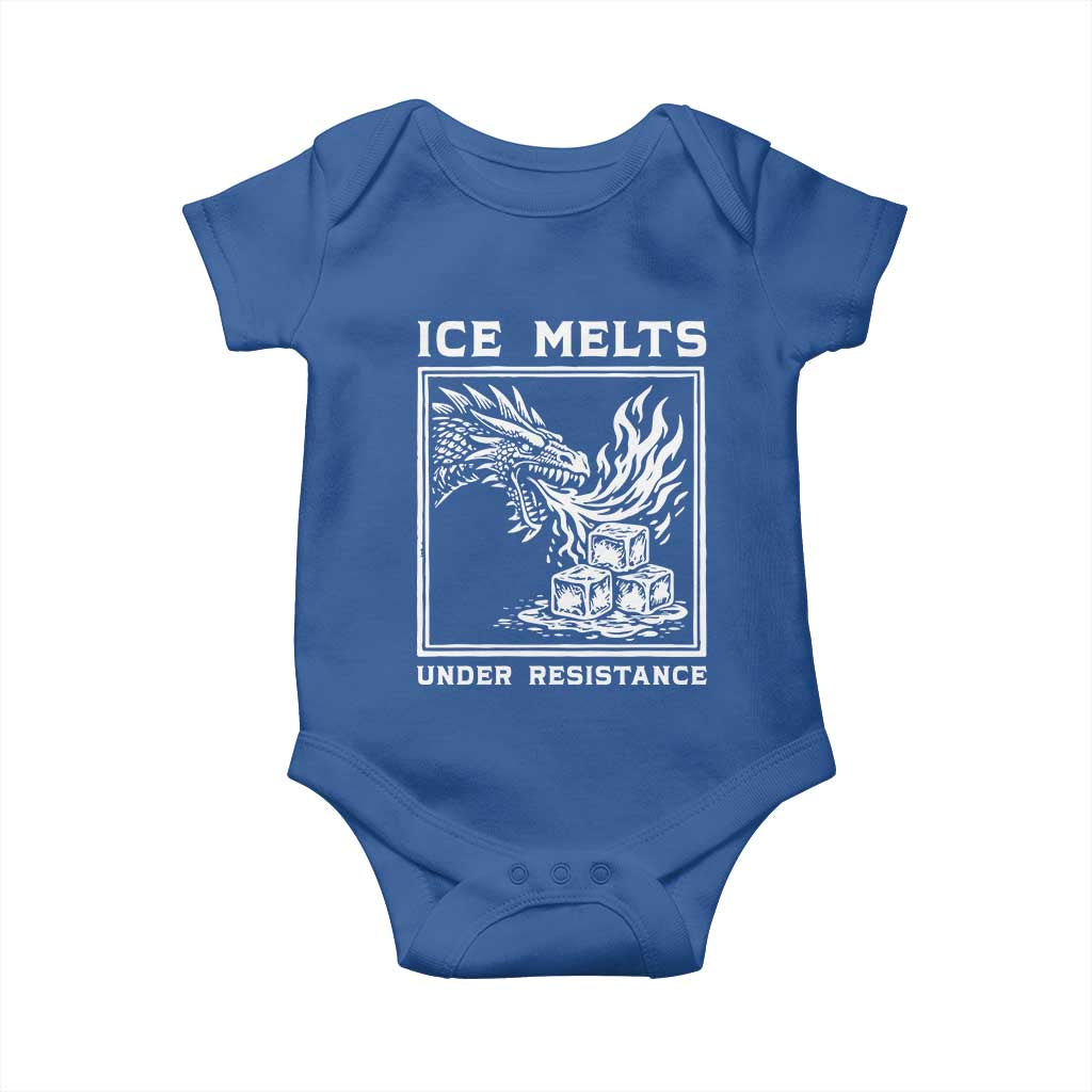 Ice Melts Under Resistance Baby Onesie Against Ice Protest Dragon Graphic with Fire