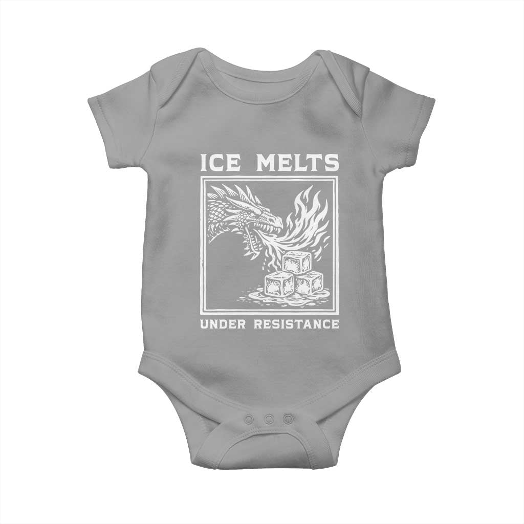 Ice Melts Under Resistance Baby Onesie Against Ice Protest Dragon Graphic with Fire