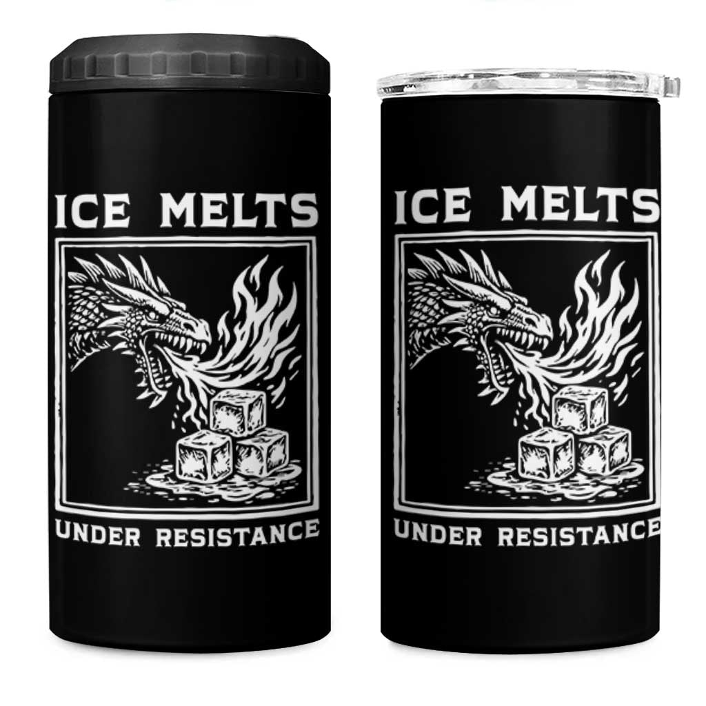 Ice Melts Under Resistance 4 in 1 Can Cooler Tumbler Against Ice Protest Dragon Graphic with Fire