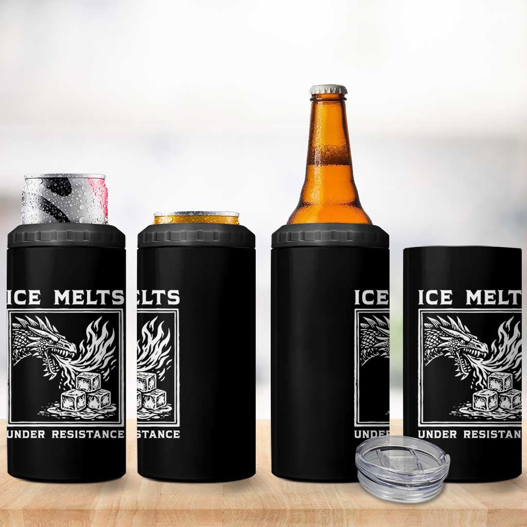 Ice Melts Under Resistance 4 in 1 Can Cooler Tumbler Against Ice Protest Dragon Graphic with Fire
