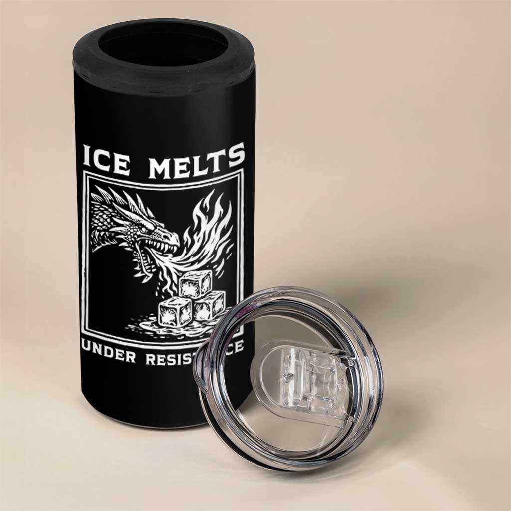 Ice Melts Under Resistance 4 in 1 Can Cooler Tumbler Against Ice Protest Dragon Graphic with Fire