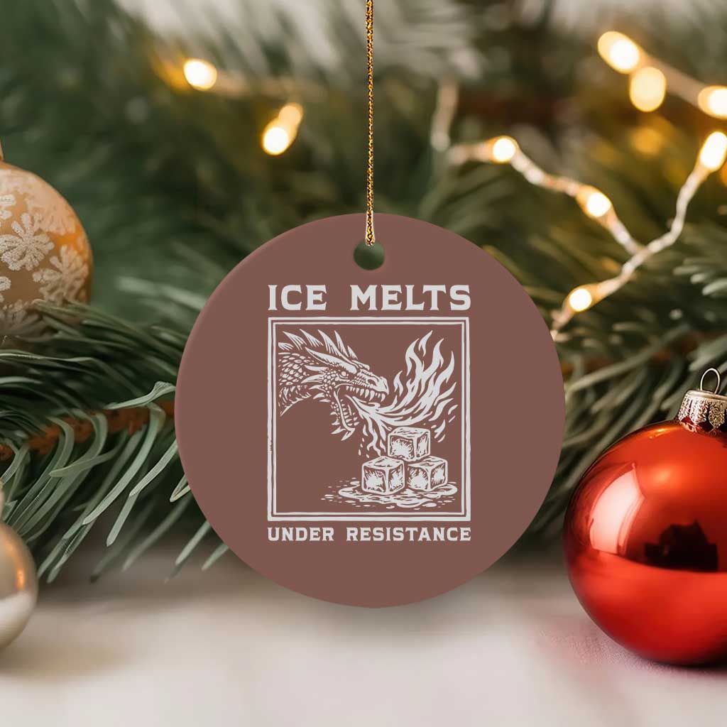 Ice Melts Under Resistance Ceramic Ornament Against Ice Protest Dragon Graphic with Fire