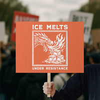 Ice Melts Under Resistance Protest Sign Against Ice Protest Dragon Graphic with Fire