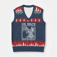Ice Melts Under Resistance V-Neck Knit Sweater Vest Against Ice Protest Dragon Graphic with Fire