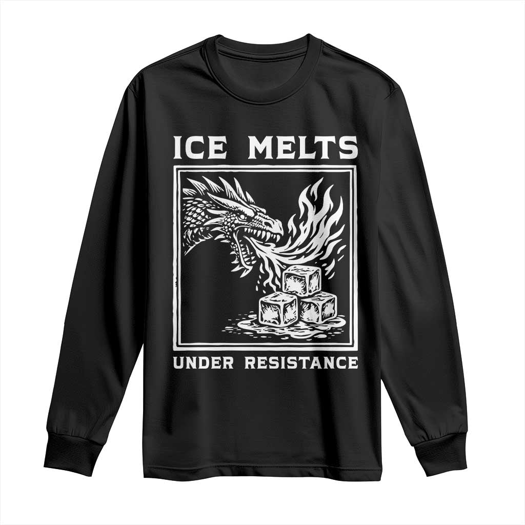 Ice Melts Under Resistance Long Sleeve Shirt Against Ice Protest Dragon Graphic with Fire