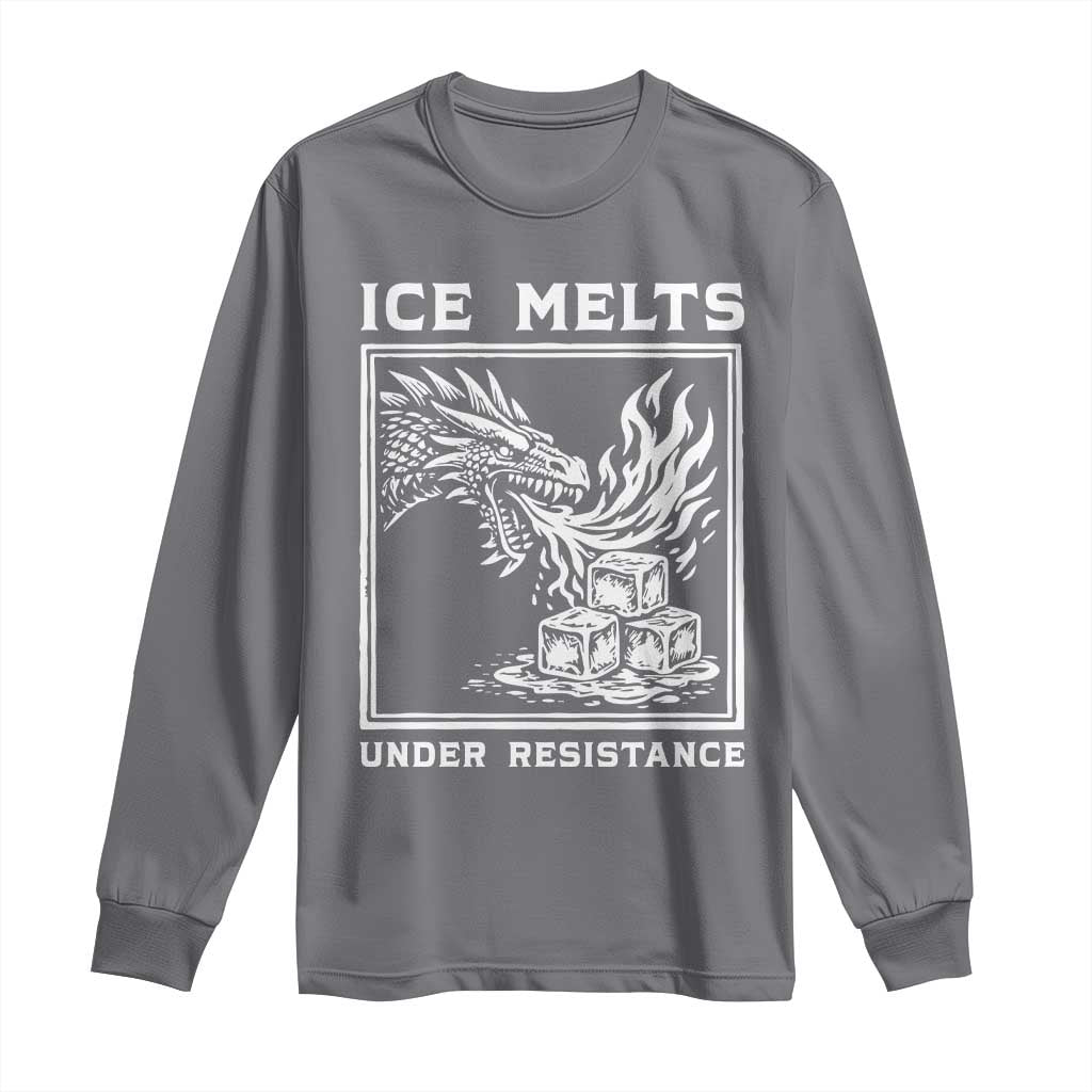 Ice Melts Under Resistance Long Sleeve Shirt Against Ice Protest Dragon Graphic with Fire