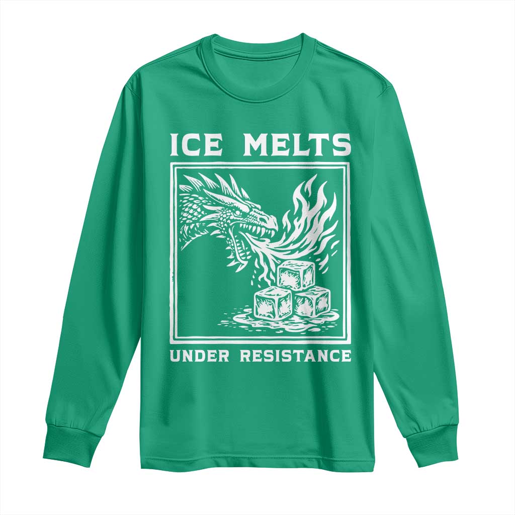 Ice Melts Under Resistance Long Sleeve Shirt Against Ice Protest Dragon Graphic with Fire