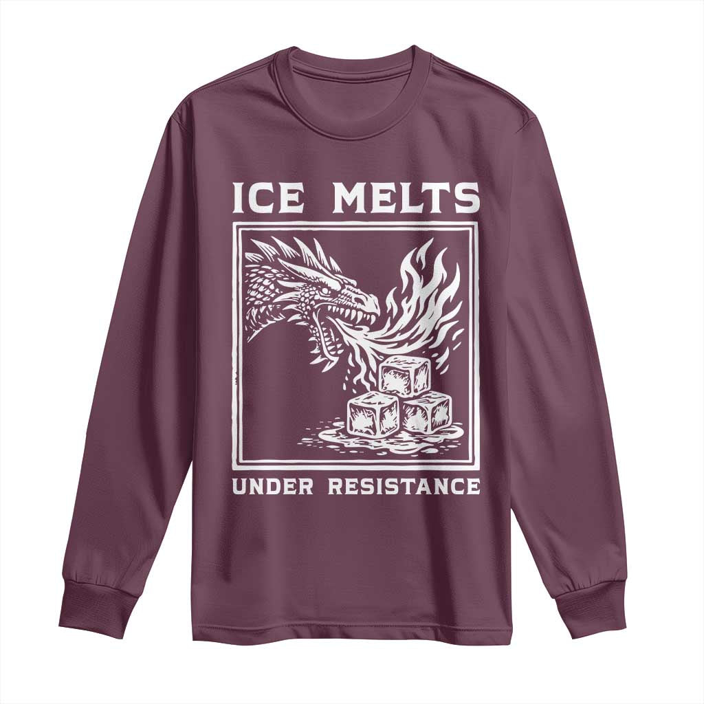 Ice Melts Under Resistance Long Sleeve Shirt Against Ice Protest Dragon Graphic with Fire