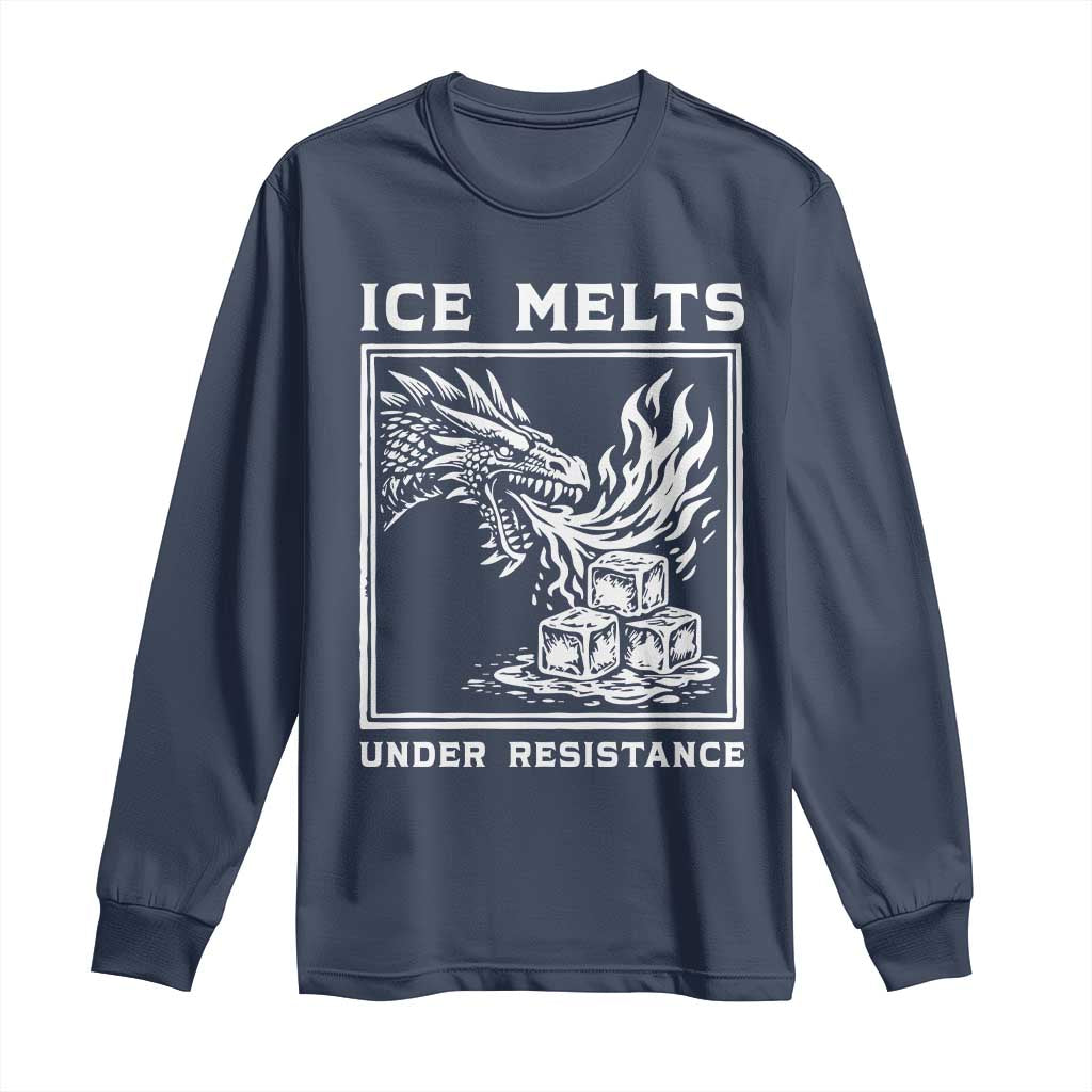 Ice Melts Under Resistance Long Sleeve Shirt Against Ice Protest Dragon Graphic with Fire