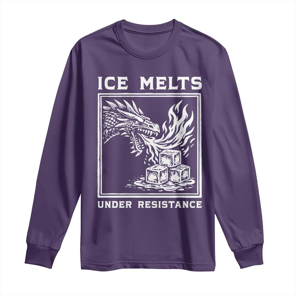 Ice Melts Under Resistance Long Sleeve Shirt Against Ice Protest Dragon Graphic with Fire