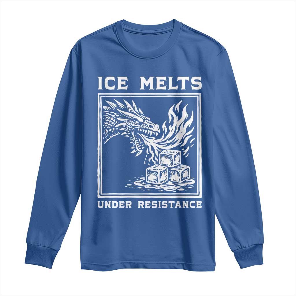 Ice Melts Under Resistance Long Sleeve Shirt Against Ice Protest Dragon Graphic with Fire