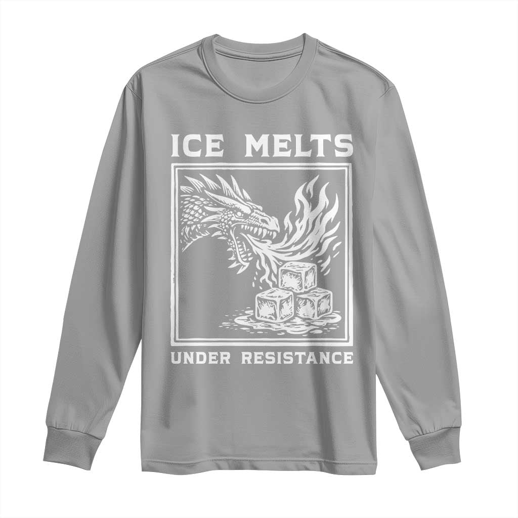 Ice Melts Under Resistance Long Sleeve Shirt Against Ice Protest Dragon Graphic with Fire