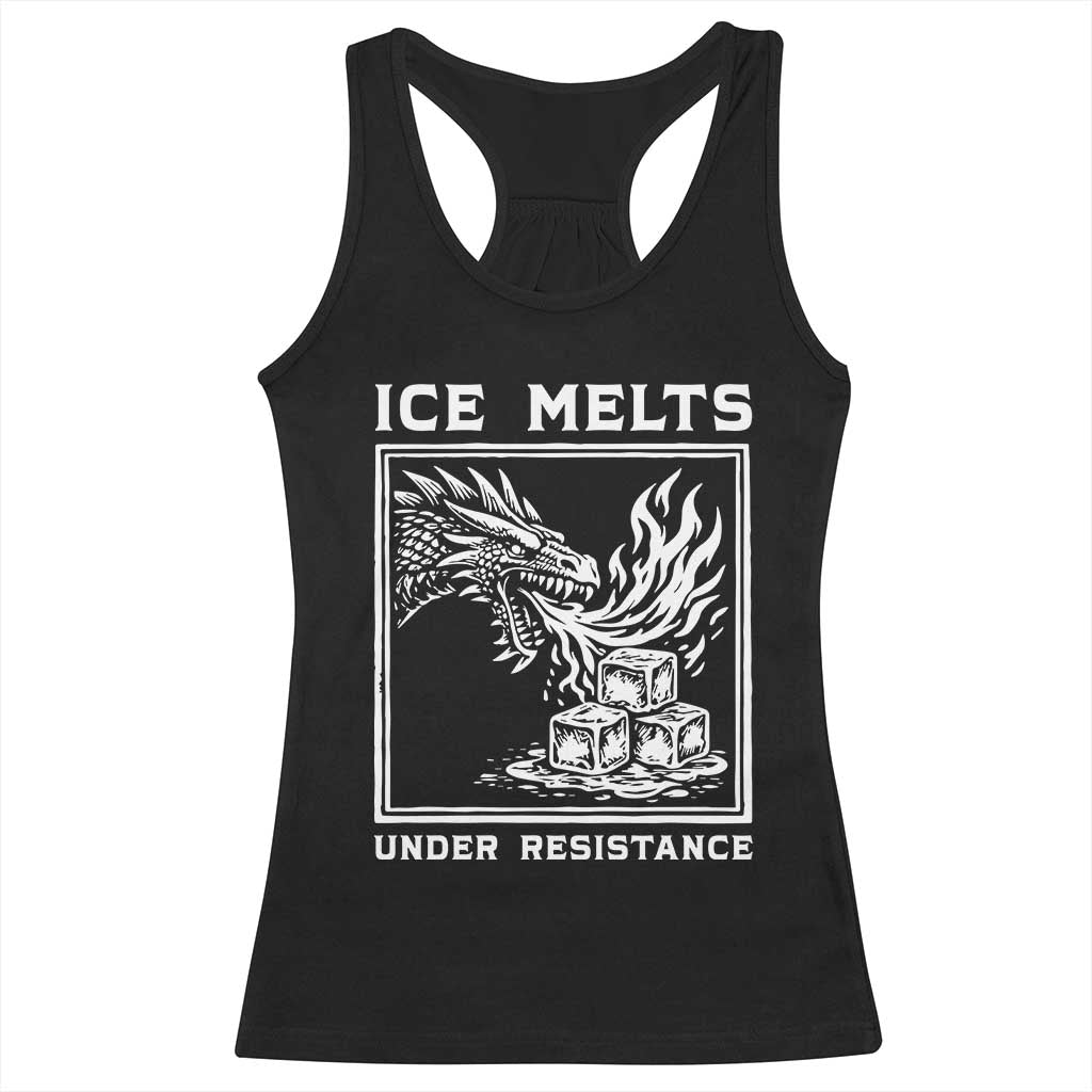 Ice Melts Under Resistance Racerback Tank Top Against Ice Protest Dragon Graphic with Fire