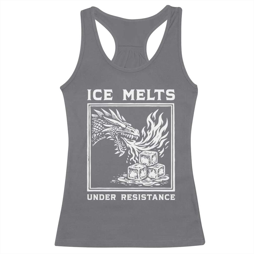 Ice Melts Under Resistance Racerback Tank Top Against Ice Protest Dragon Graphic with Fire