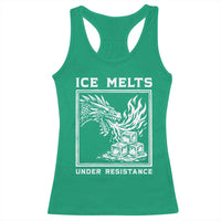 Ice Melts Under Resistance Racerback Tank Top Against Ice Protest Dragon Graphic with Fire