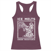 Ice Melts Under Resistance Racerback Tank Top Against Ice Protest Dragon Graphic with Fire
