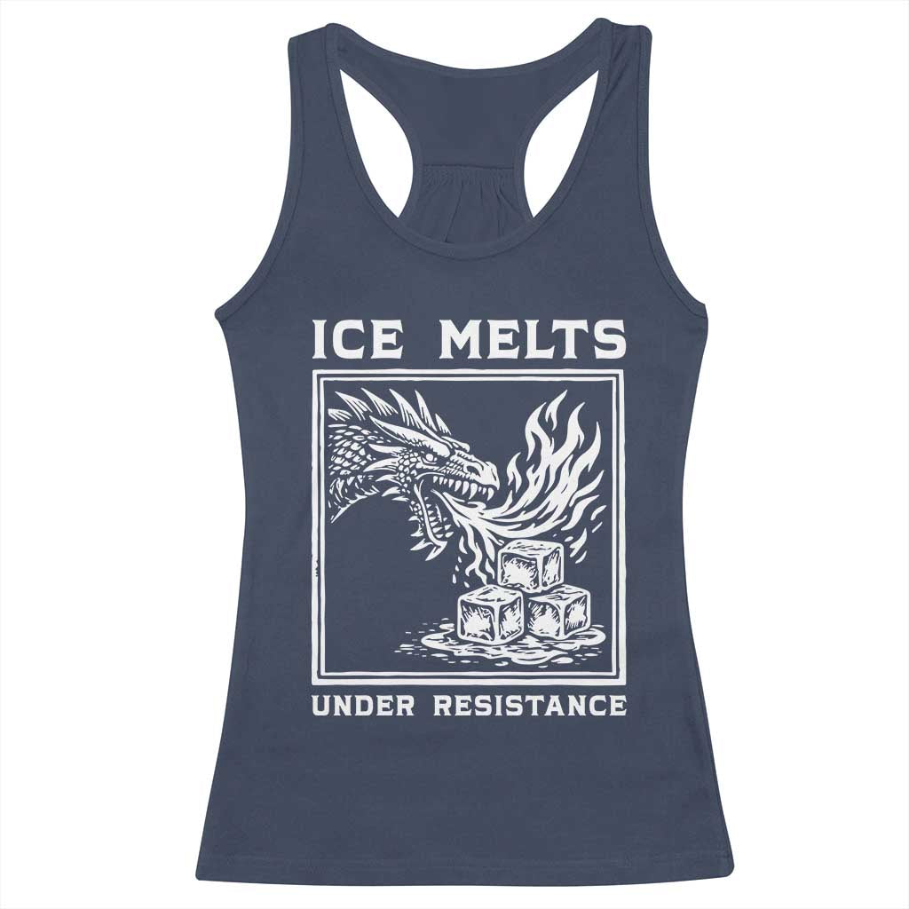 Ice Melts Under Resistance Racerback Tank Top Against Ice Protest Dragon Graphic with Fire