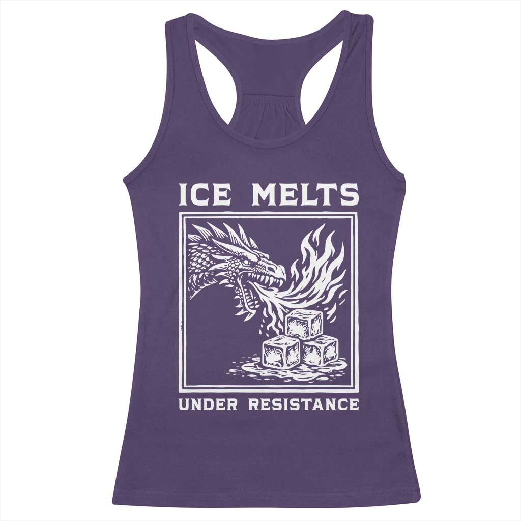 Ice Melts Under Resistance Racerback Tank Top Against Ice Protest Dragon Graphic with Fire