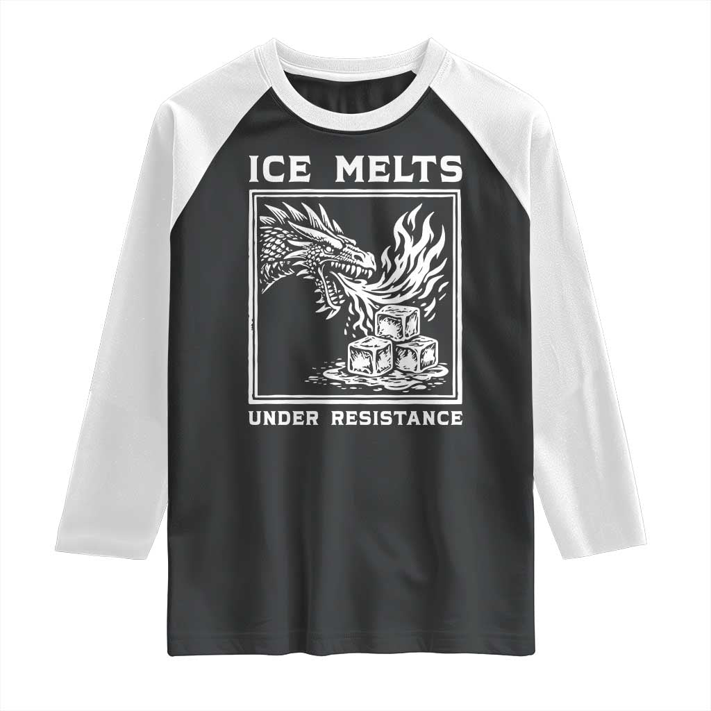 Ice Melts Under Resistance Raglan Shirt Against Ice Protest Dragon Graphic with Fire