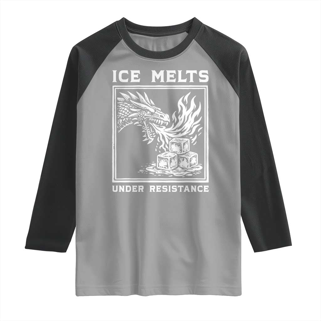 Ice Melts Under Resistance Raglan Shirt Against Ice Protest Dragon Graphic with Fire