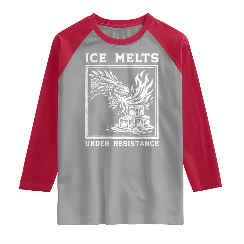 Ice Melts Under Resistance Raglan Shirt Against Ice Protest Dragon Graphic with Fire