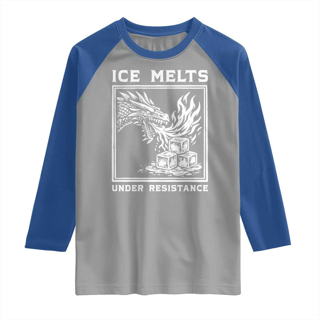 Ice Melts Under Resistance Raglan Shirt Against Ice Protest Dragon Graphic with Fire