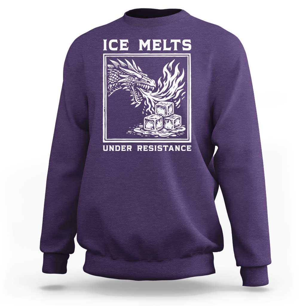 Ice Melts Under Resistance Sweatshirt Against Ice Protest Dragon Graphic with Fire