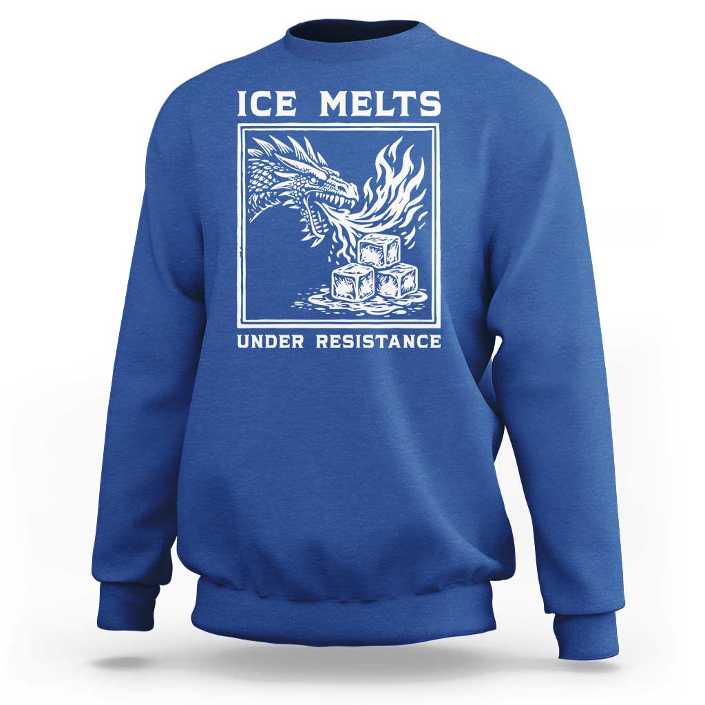 Ice Melts Under Resistance Sweatshirt Against Ice Protest Dragon Graphic with Fire