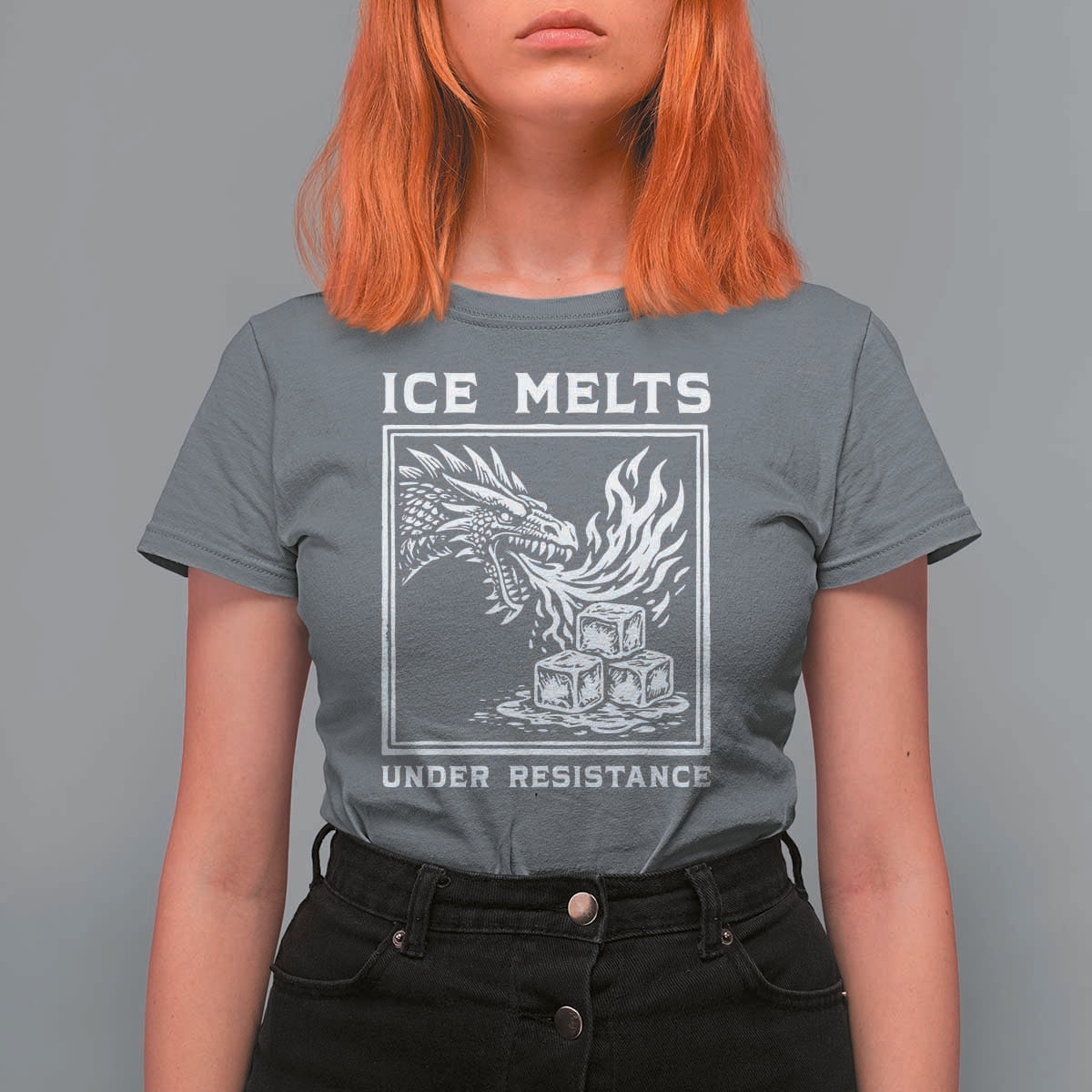 Ice Melts Under Resistance T Shirt For Women Against Ice Protest Dragon Graphic with Fire