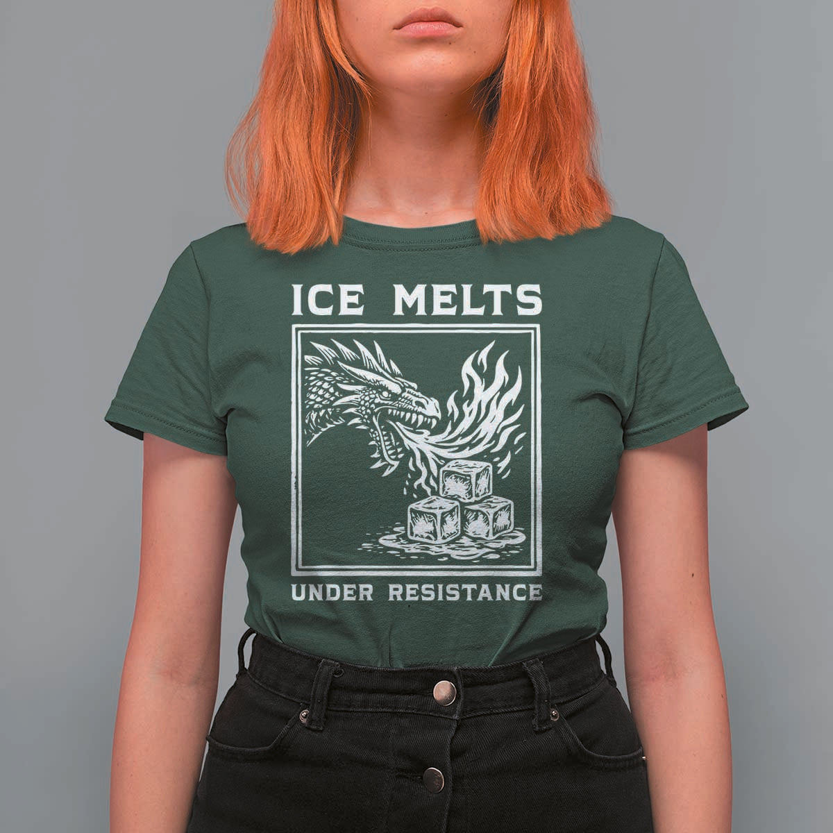 Ice Melts Under Resistance T Shirt For Women Against Ice Protest Dragon Graphic with Fire