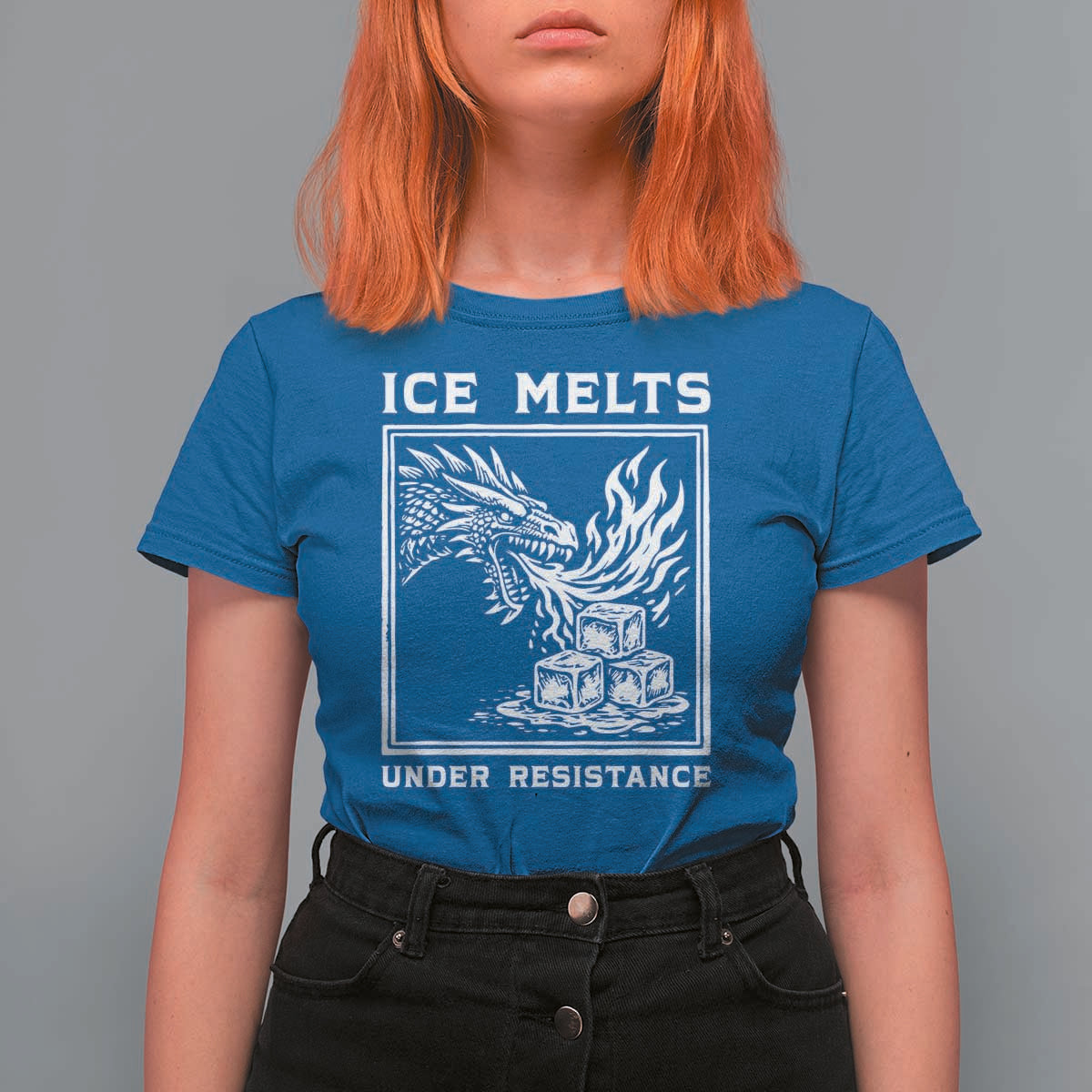 Ice Melts Under Resistance T Shirt For Women Against Ice Protest Dragon Graphic with Fire