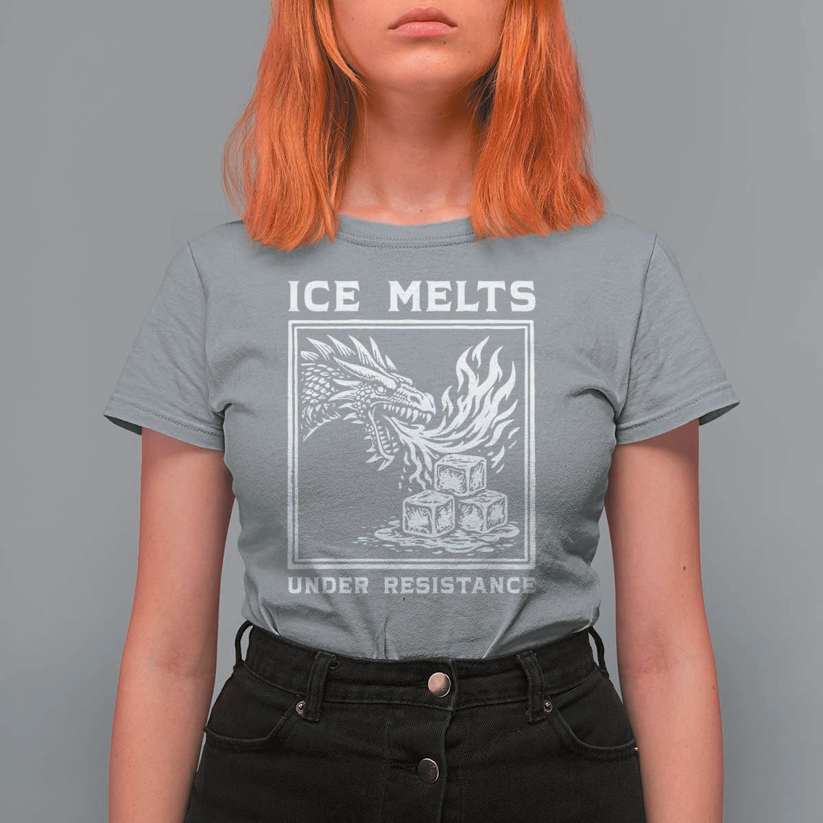 Ice Melts Under Resistance T Shirt For Women Against Ice Protest Dragon Graphic with Fire