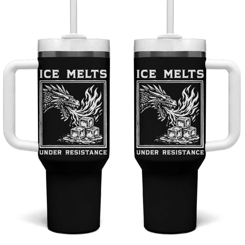 Ice Melts Under Resistance Tumbler With Handle Against Ice Protest Dragon Graphic with Fire