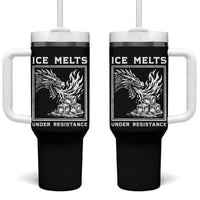 Ice Melts Under Resistance Tumbler With Handle Against Ice Protest Dragon Graphic with Fire