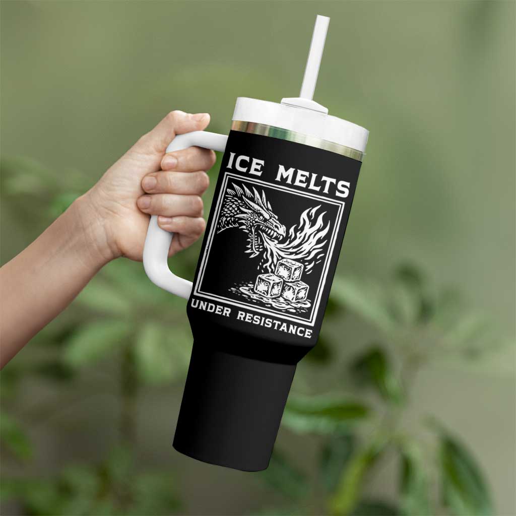 Ice Melts Under Resistance Tumbler With Handle Against Ice Protest Dragon Graphic with Fire