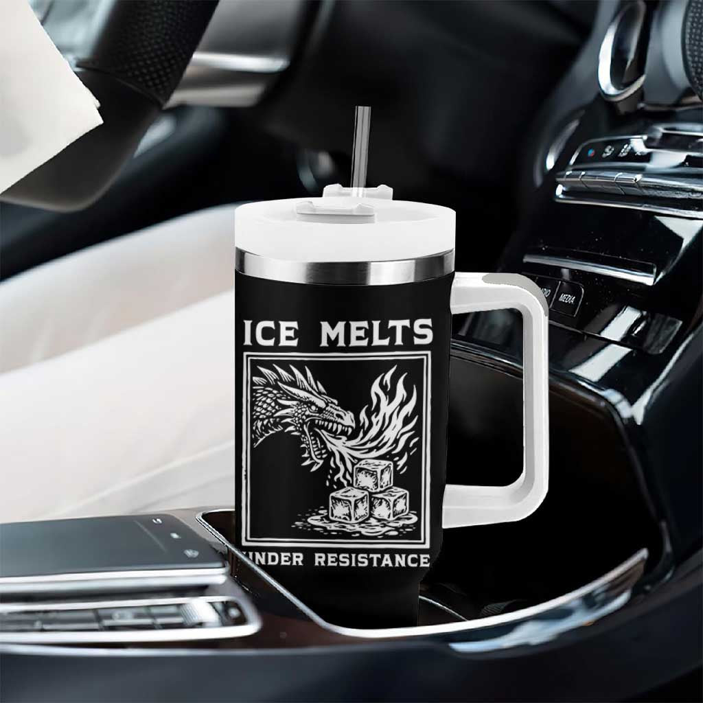 Ice Melts Under Resistance Tumbler With Handle Against Ice Protest Dragon Graphic with Fire