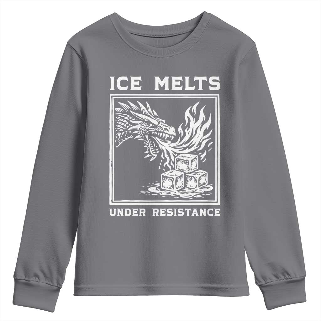 Ice Melts Under Resistance Youth Sweatshirt Against Ice Protest Dragon Graphic with Fire