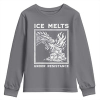 Ice Melts Under Resistance Youth Sweatshirt Against Ice Protest Dragon Graphic with Fire