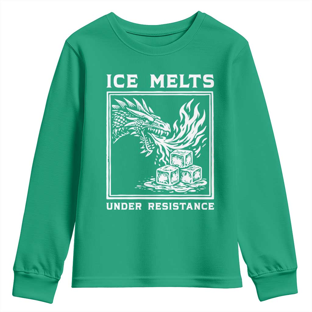 Ice Melts Under Resistance Youth Sweatshirt Against Ice Protest Dragon Graphic with Fire