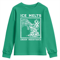 Ice Melts Under Resistance Youth Sweatshirt Against Ice Protest Dragon Graphic with Fire