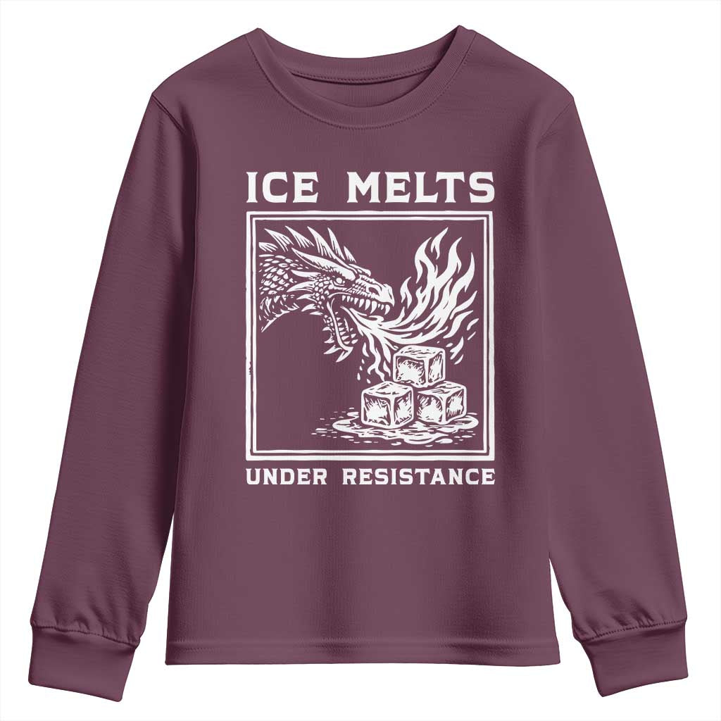 Ice Melts Under Resistance Youth Sweatshirt Against Ice Protest Dragon Graphic with Fire