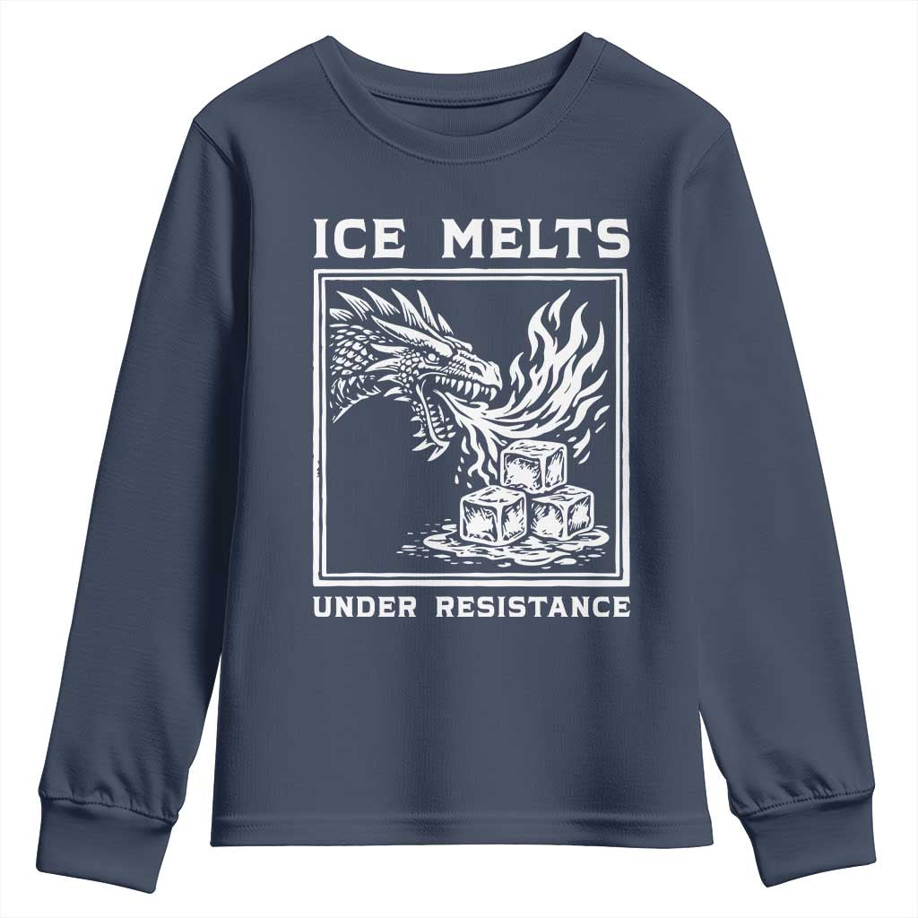 Ice Melts Under Resistance Youth Sweatshirt Against Ice Protest Dragon Graphic with Fire