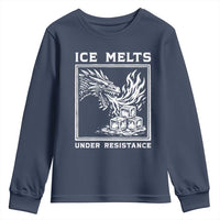 Ice Melts Under Resistance Youth Sweatshirt Against Ice Protest Dragon Graphic with Fire