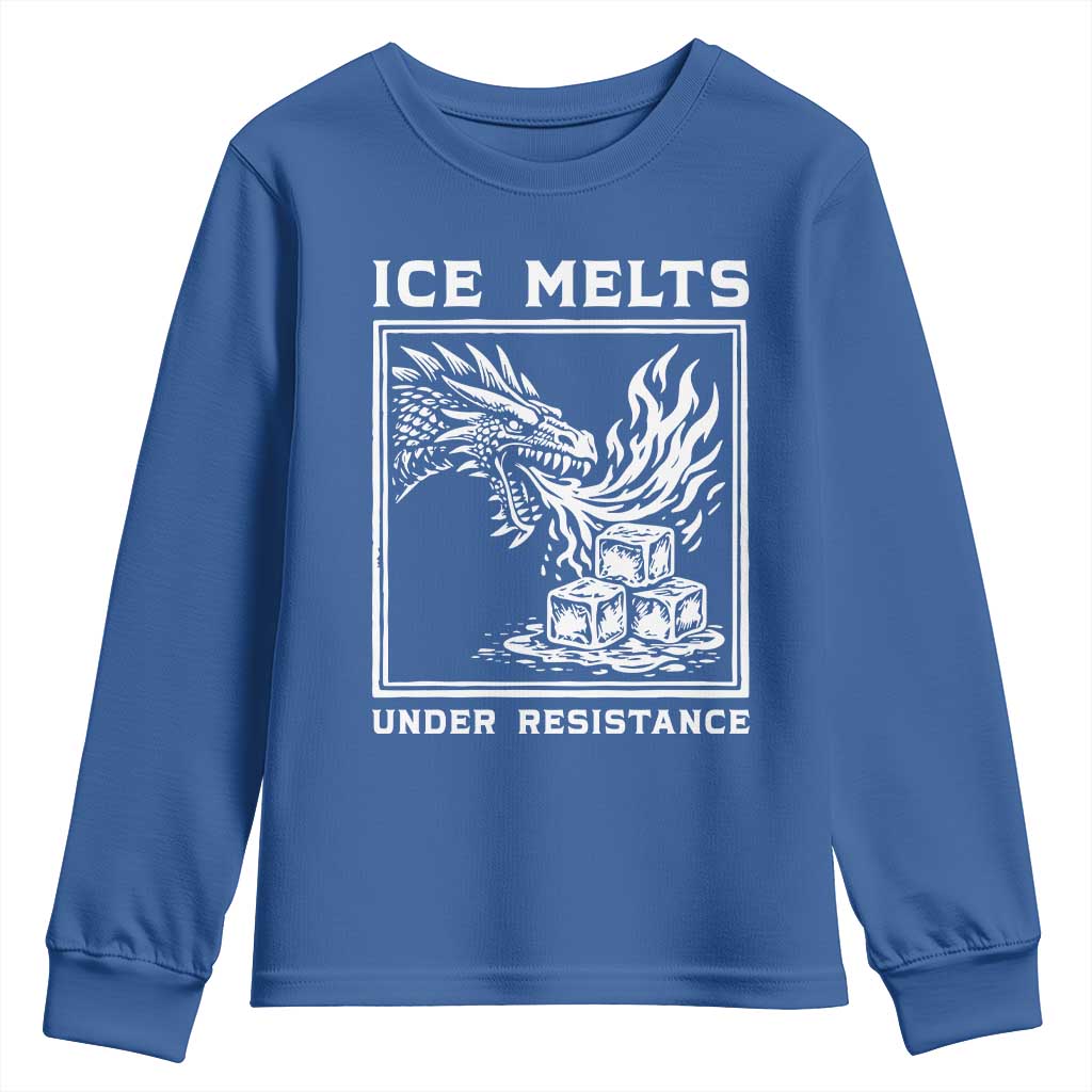 Ice Melts Under Resistance Youth Sweatshirt Against Ice Protest Dragon Graphic with Fire