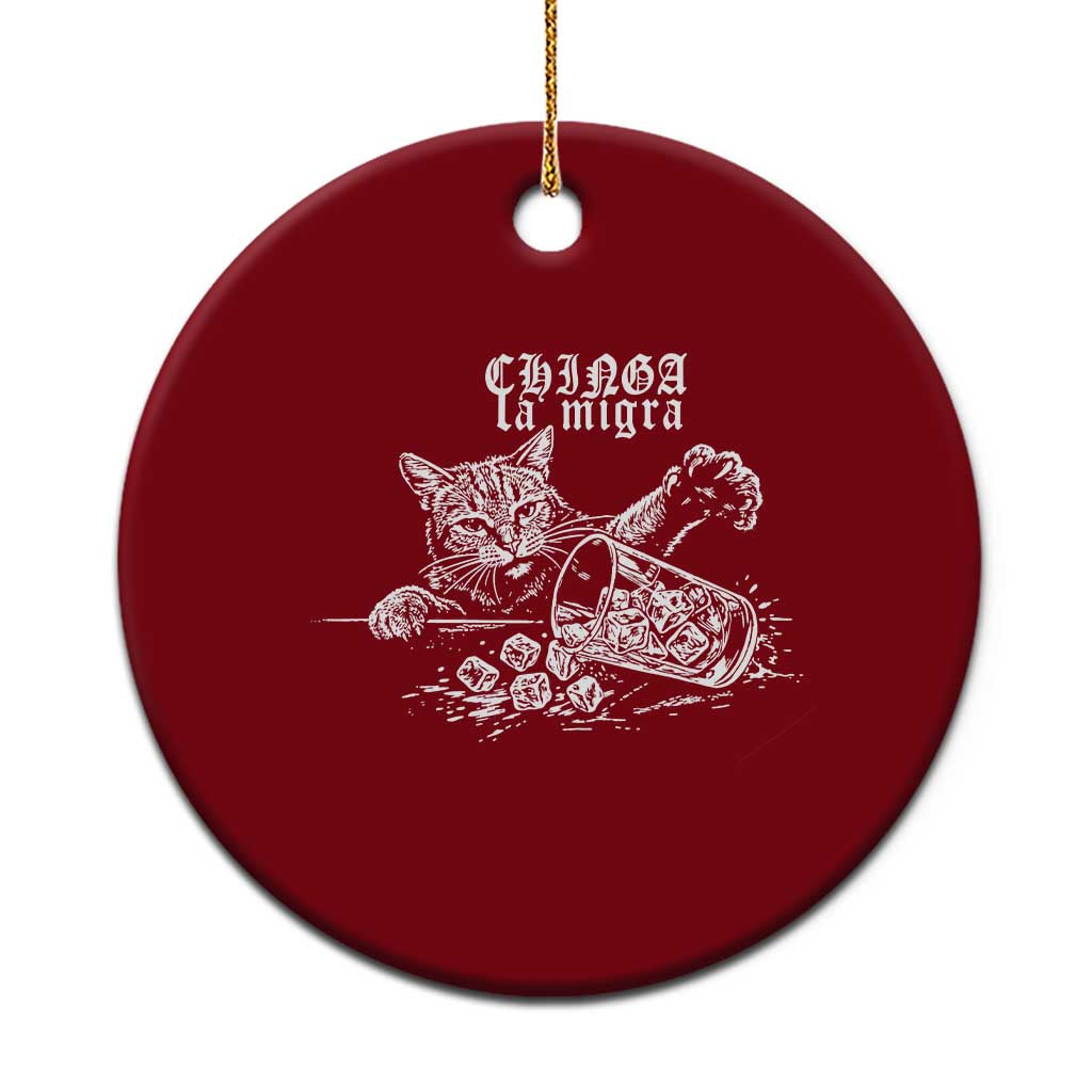 Chinga La Migra Protest Cat Ceramic Ornament Spanish Resistance Against Ice