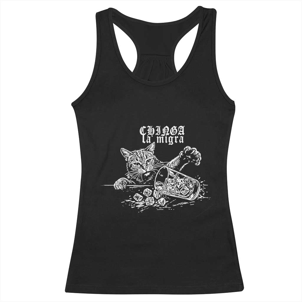 Chinga La Migra Protest Cat Racerback Tank Top Spanish Resistance Against Ice