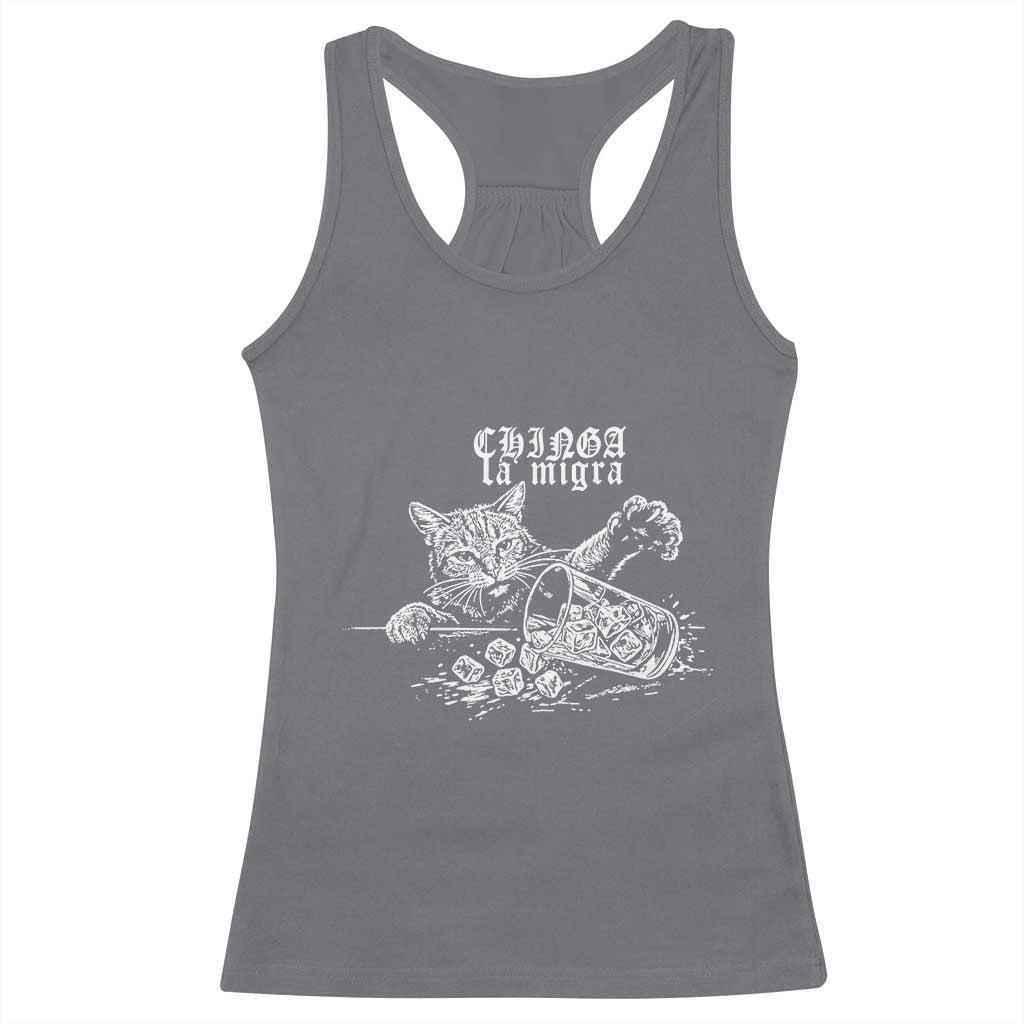 Chinga La Migra Protest Cat Racerback Tank Top Spanish Resistance Against Ice